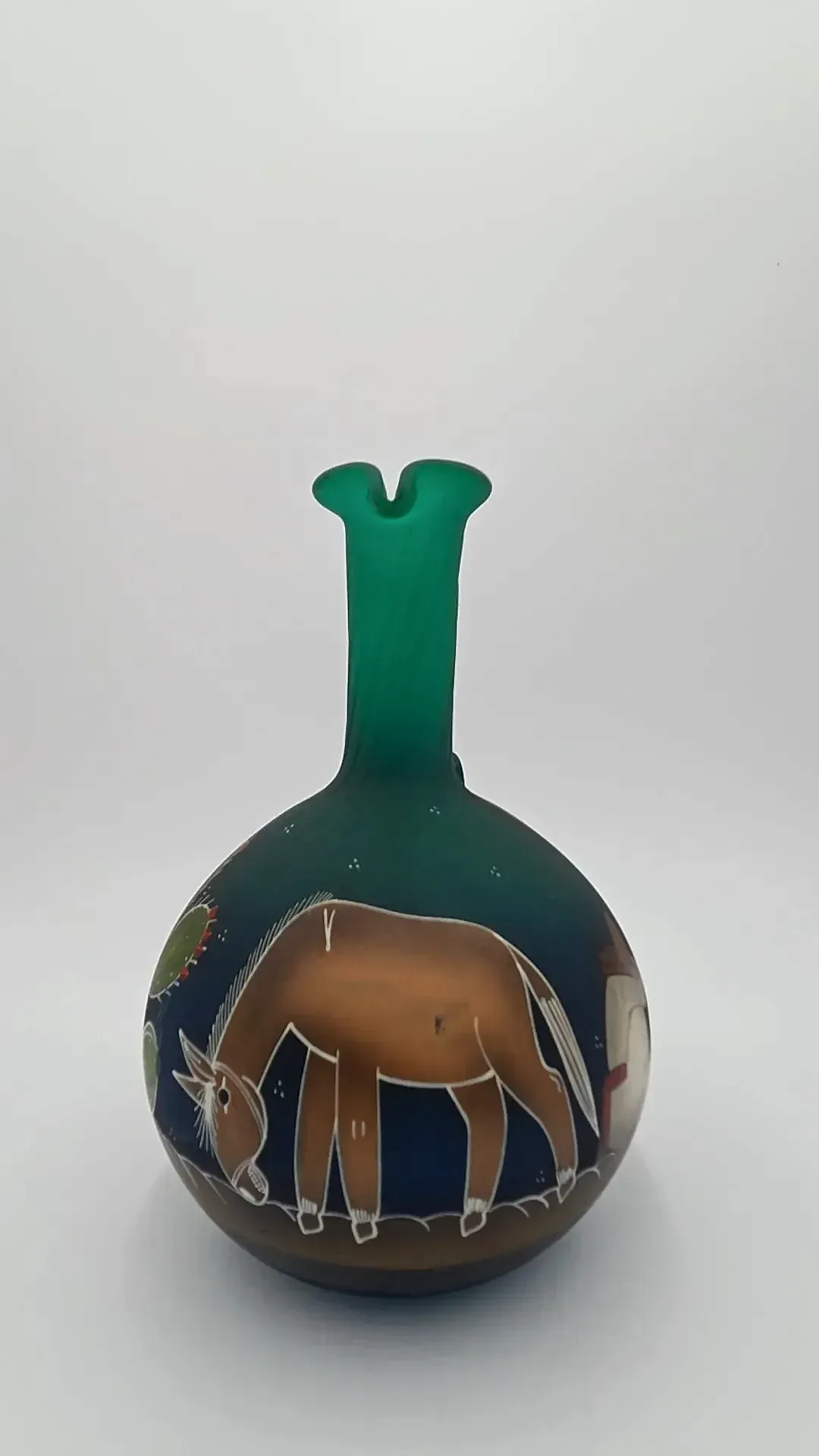 Vintage Mexican Pottery Hand Painted Burro Cactus Folk Art