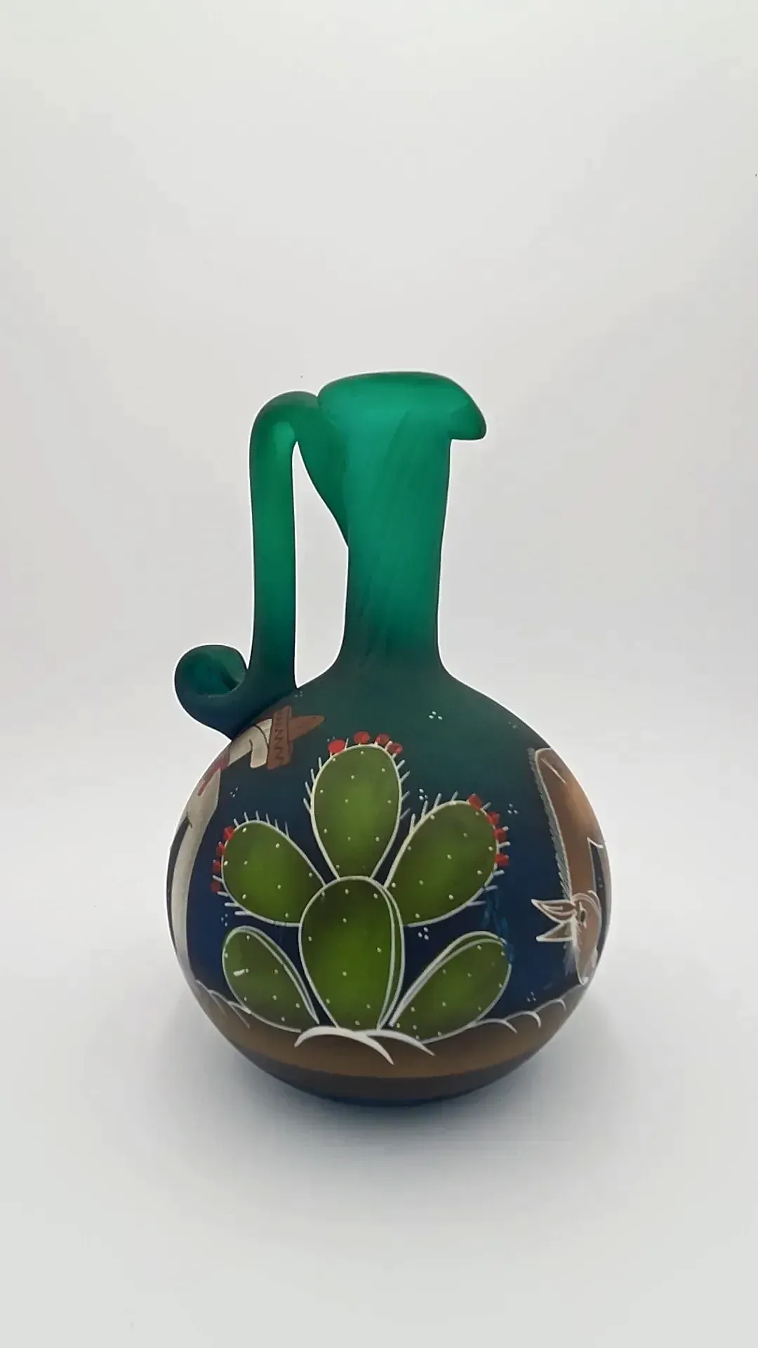 Vintage Mexican Pottery Hand Painted Burro Cactus Folk Art