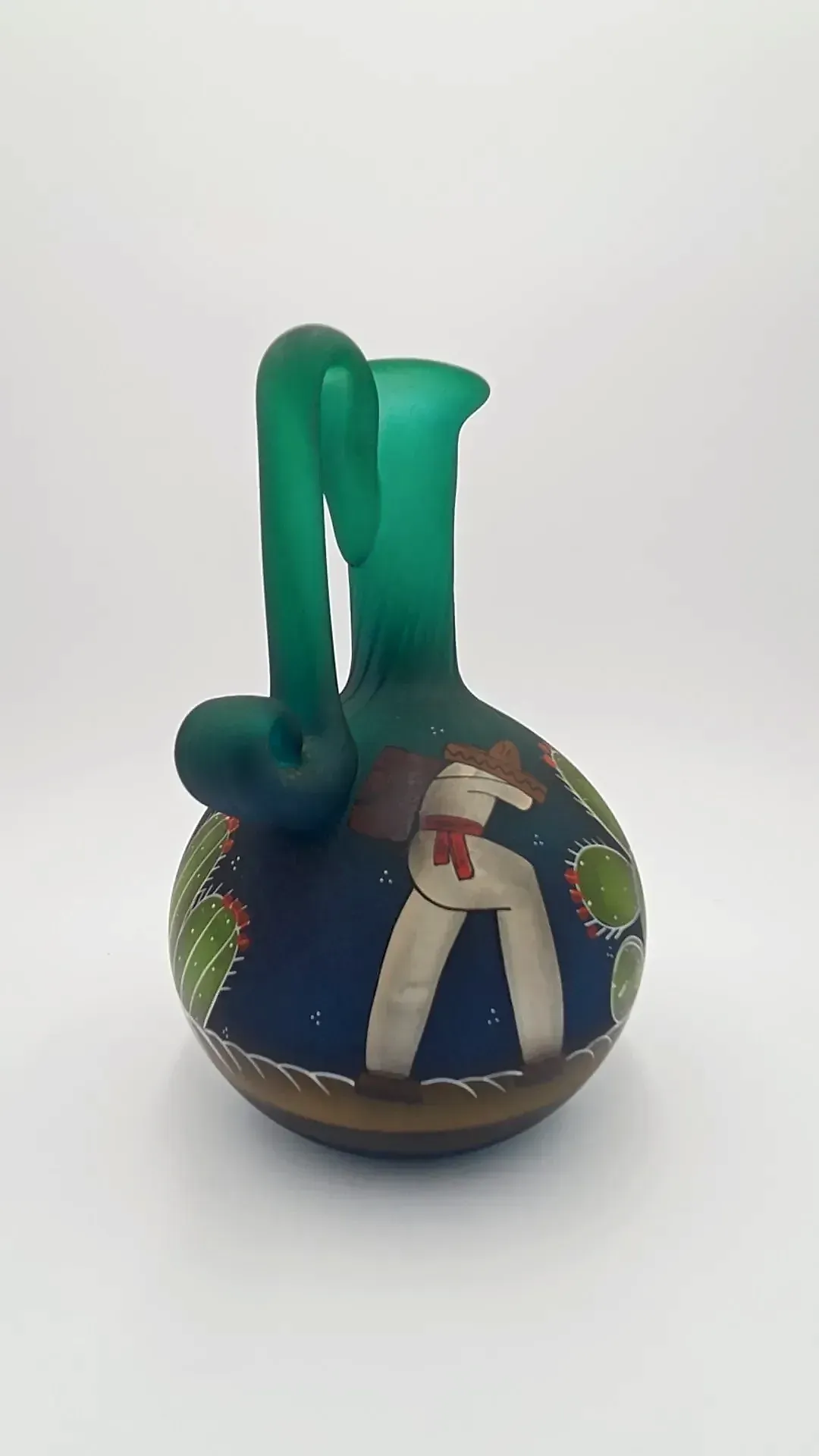 Vintage Mexican Pottery Hand Painted Burro Cactus Folk Art