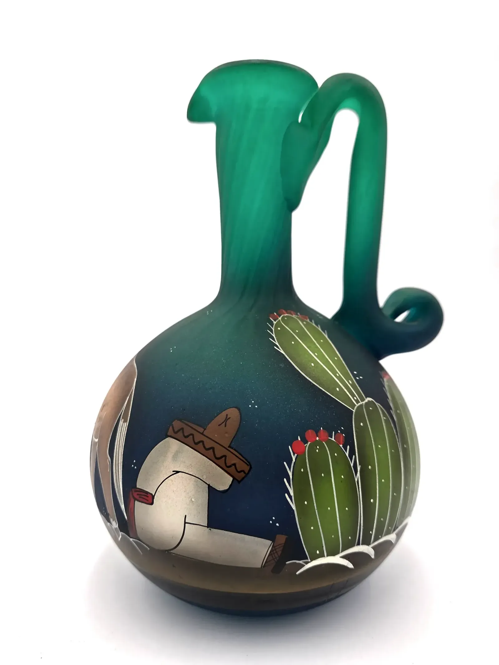 Vintage Mexican Pottery Hand Painted Burro Cactus Folk Art