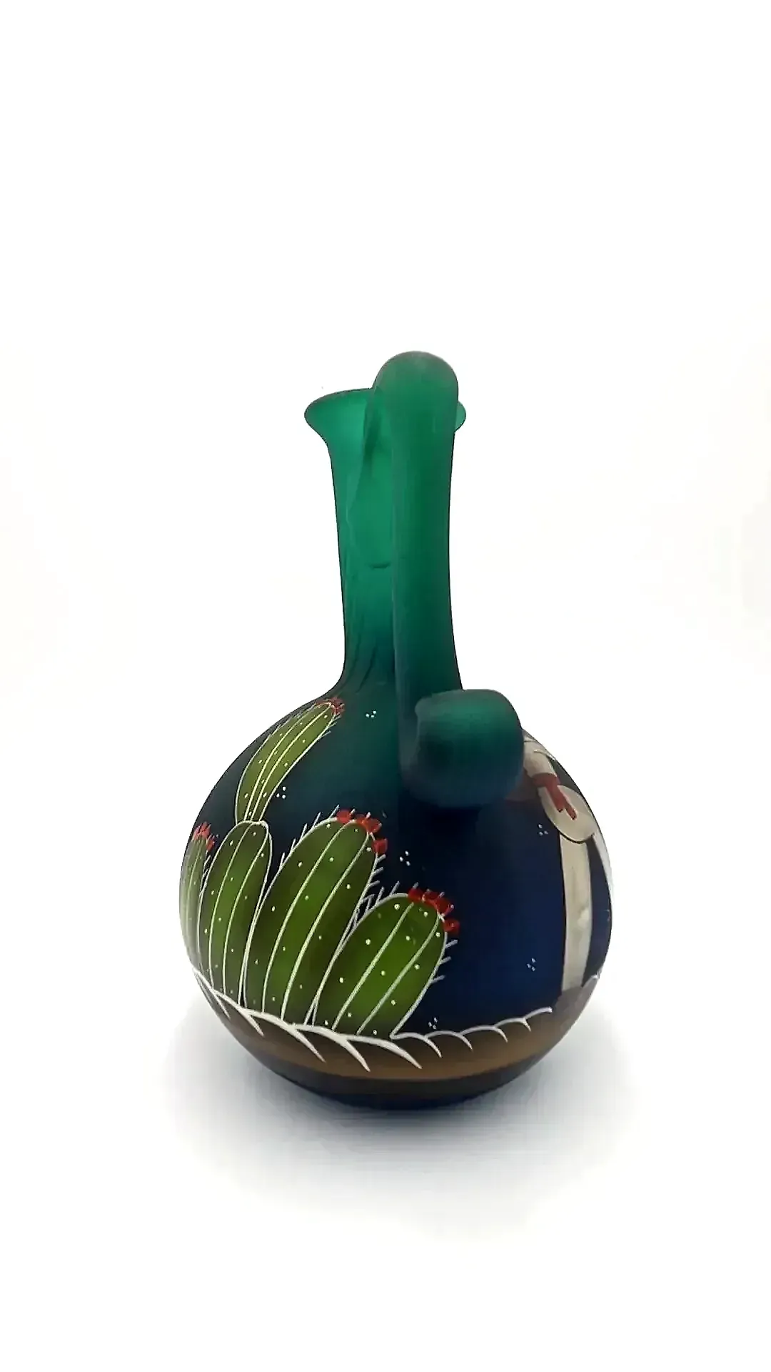 Vintage Mexican Pottery Hand Painted Burro Cactus Folk Art