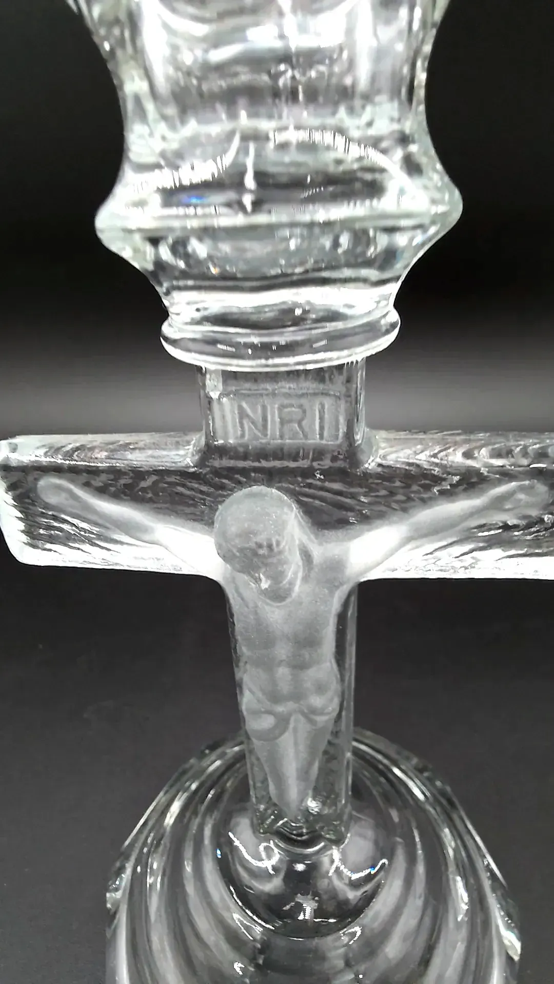 Vintage Clear & Frosted Glass Crucifix Taper Candle Holder