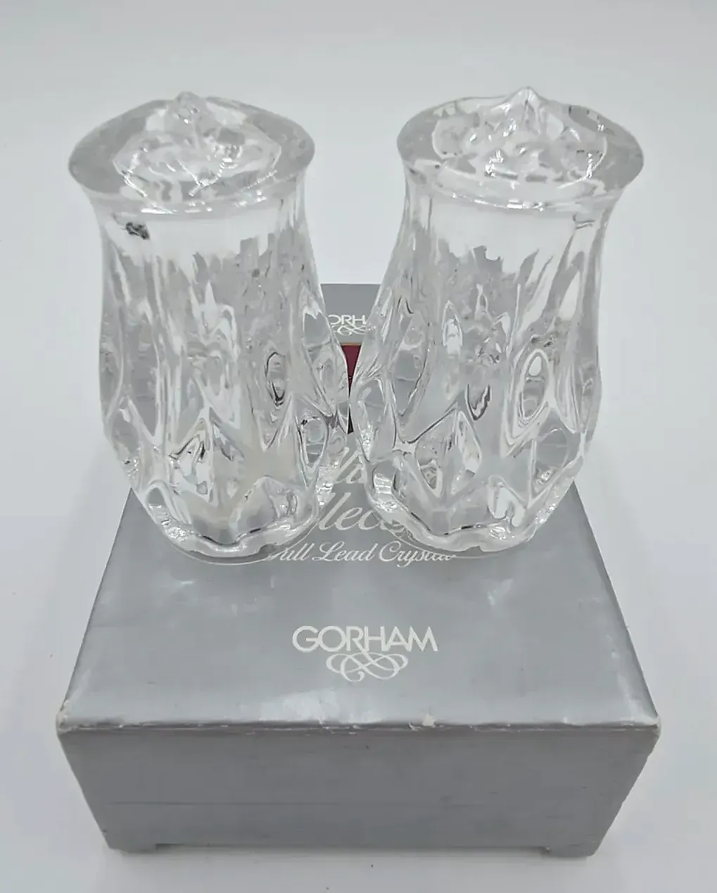 Vintage Gorham King Edward Full Lead Crystal Salt & Pepper Shaker Set Germany