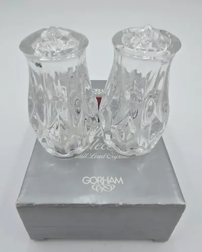 Vintage Gorham King Edward Full Lead Crystal Salt & Pepper Shaker Set Germany