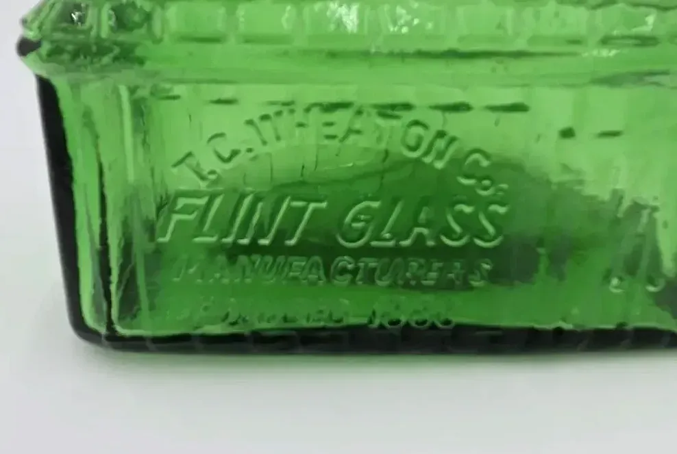 Vintage Wheaton T.C. Wheaton Flint Glass Works Green Bottle House Commemorative