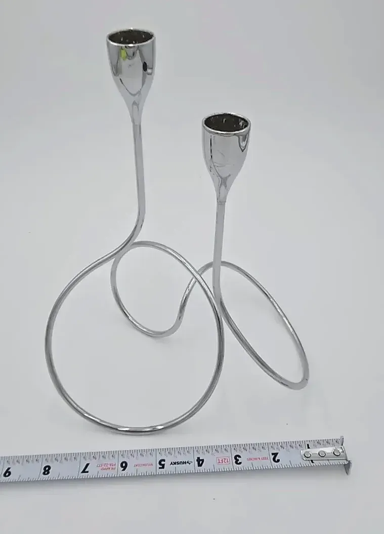 Modern Chrome Spiral Metal Taper Candle Holders