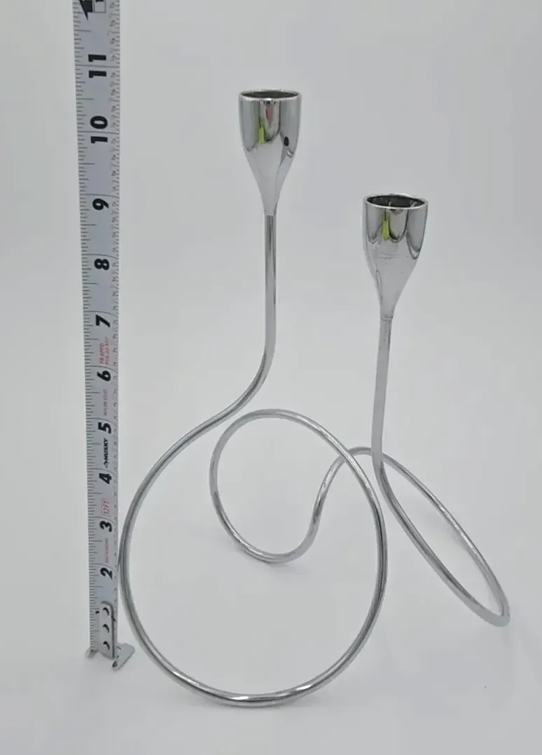 Modern Chrome Spiral Metal Taper Candle Holders