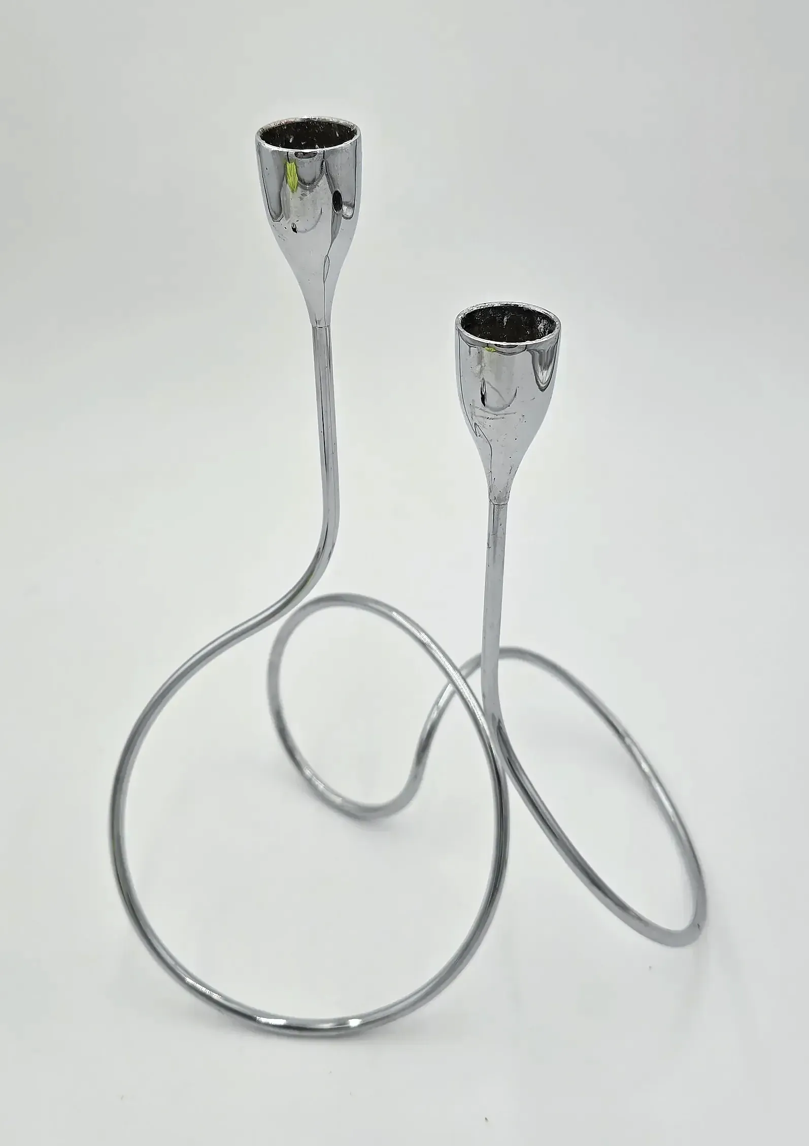 Modern Chrome Spiral Metal Taper Candle Holders
