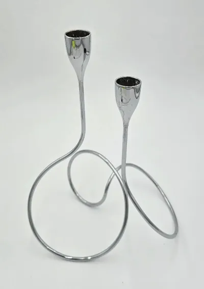Modern Chrome Spiral Metal Taper Candle Holders