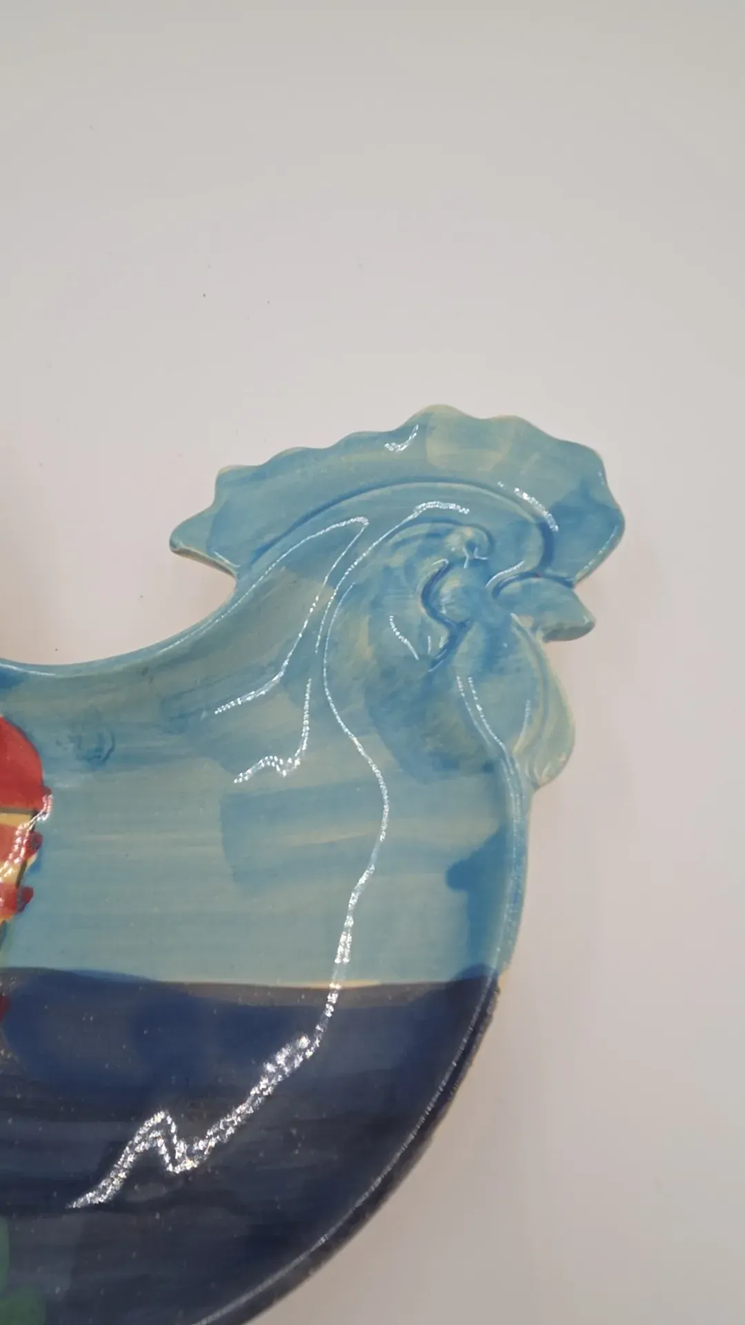 Vtg SARA Pottery Italian Rooster Plate Hand Painted Lighthouse Coastal Italy — side view