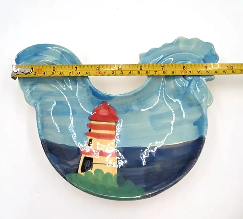 Vtg SARA Pottery Italian Rooster Plate Hand Painted Lighthouse Coastal Italy — maker's mark