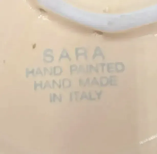 Vtg SARA Pottery Italian Rooster Plate Hand Painted Lighthouse Coastal Italy — underside