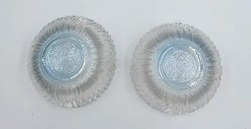 Vintage Innsbruck Color Twins Glass Ashtray  Mid Century Ice Blue Textured — maker's mark