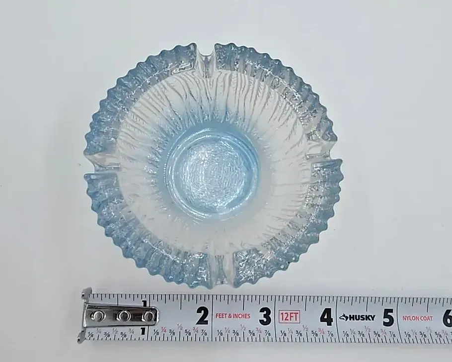 Vintage Innsbruck Color Twins Glass Ashtray  Mid Century Ice Blue Textured — underside
