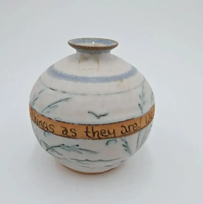 Signed Studio Pottery Bud Vase "We Do Not See Things As They Are"  Handcrafted