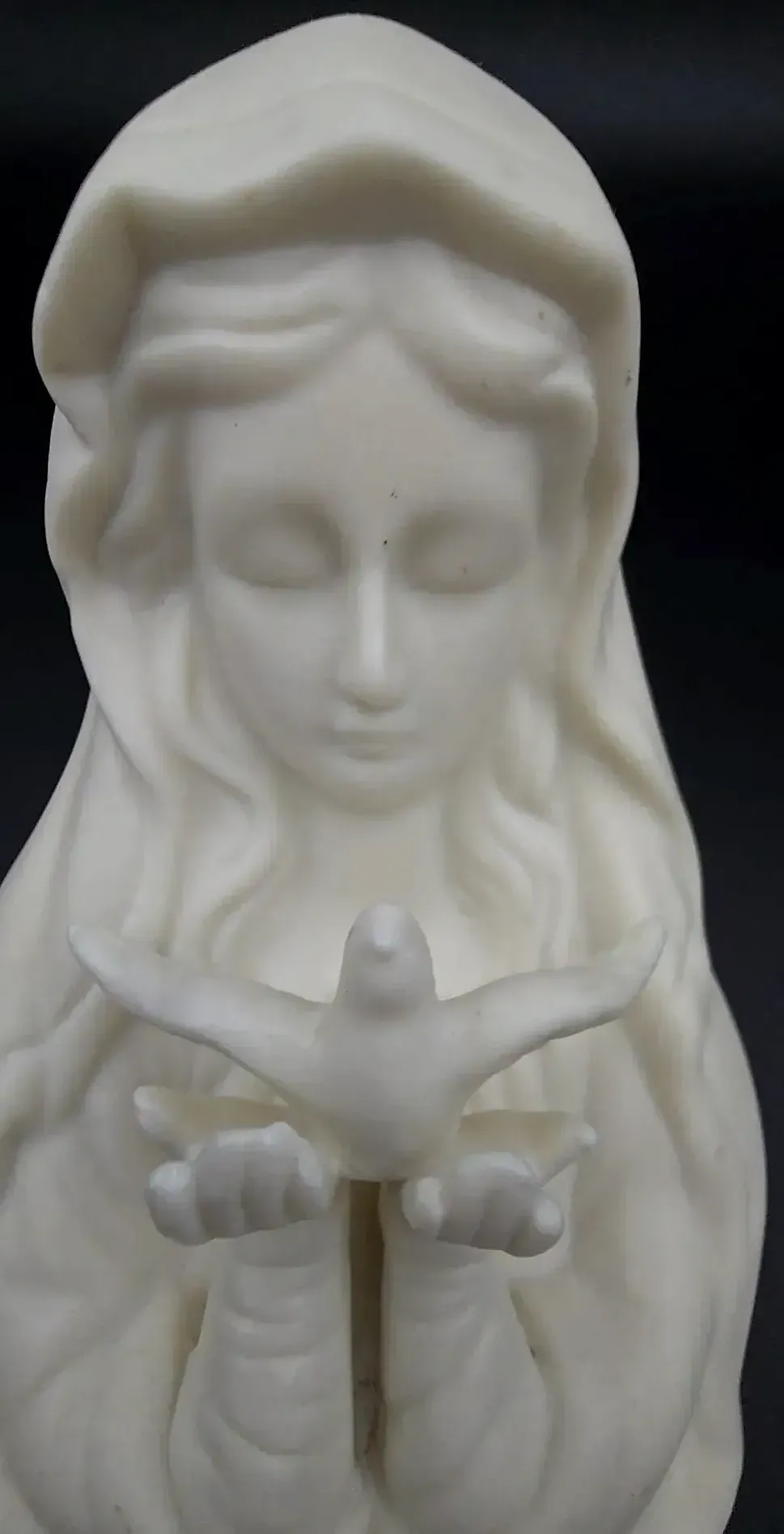 Antique Bisque Parian Ware Madonna Holding a Dove Figurine - — side view