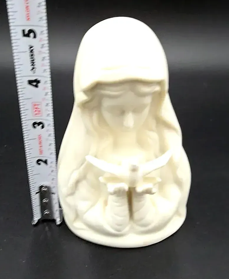 Antique Bisque Parian Ware Madonna Holding a Dove Figurine - — underside