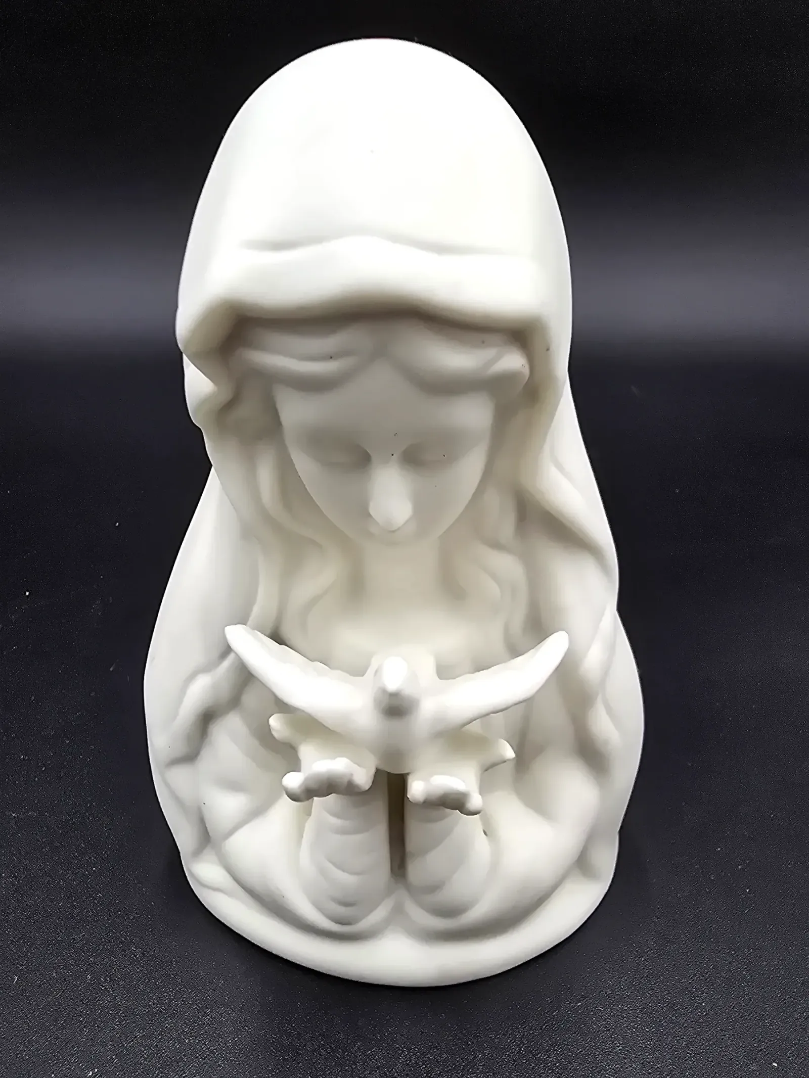 Antique Bisque Parian Ware Madonna Holding a Dove Figurine -