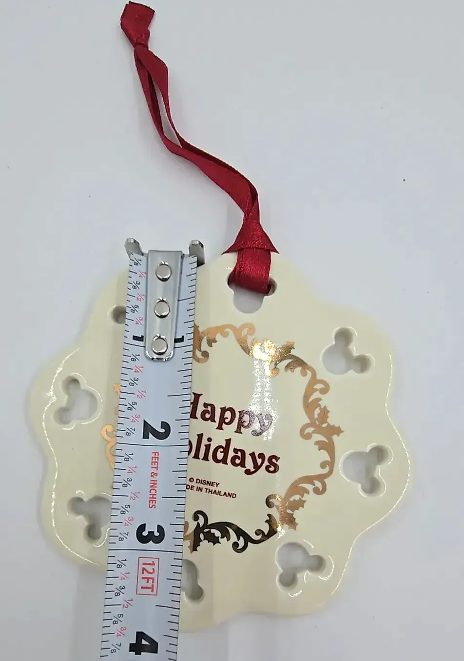 Disney Parks Ceramic Scalloped Disc Ornament Mickey Mouse Cut Outs — detail