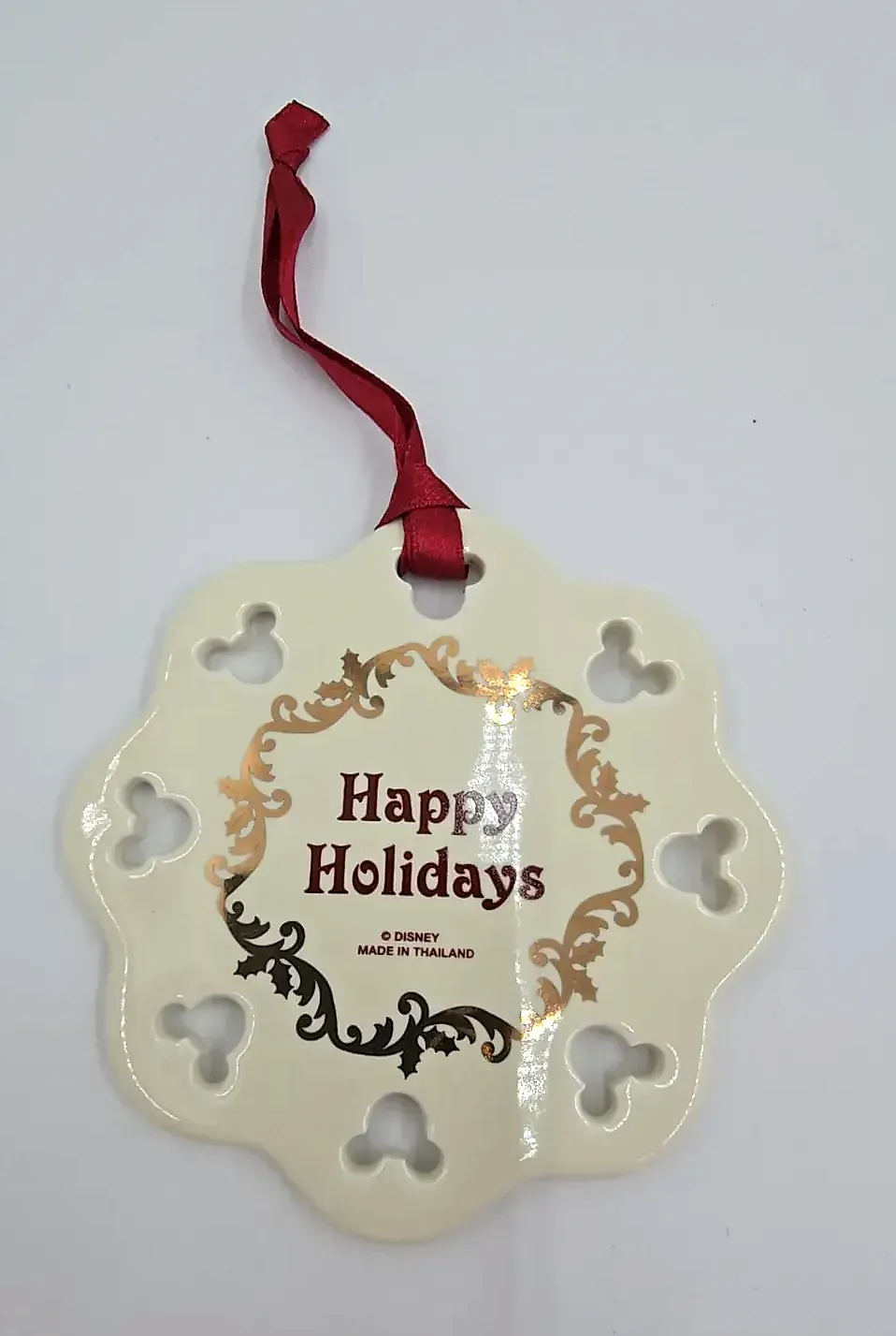 Disney Parks Ceramic Scalloped Disc Ornament Mickey Mouse Cut Outs — side view