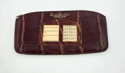 Vintage 1971 1972 Leather Pencil Case Zipper Pouch School Calendar