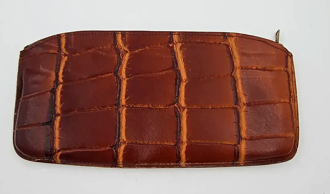 Vintage 1971 1972 Leather Pencil Case Zipper Pouch School Calendar — detail