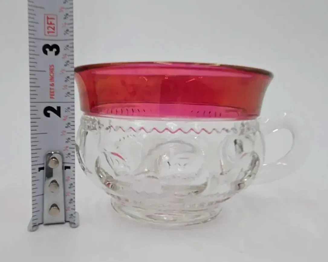 Set of 6 Vintage Cranberry Ruby Flash Glass Cups Mugs Tea Coffee Thumbprint Barware