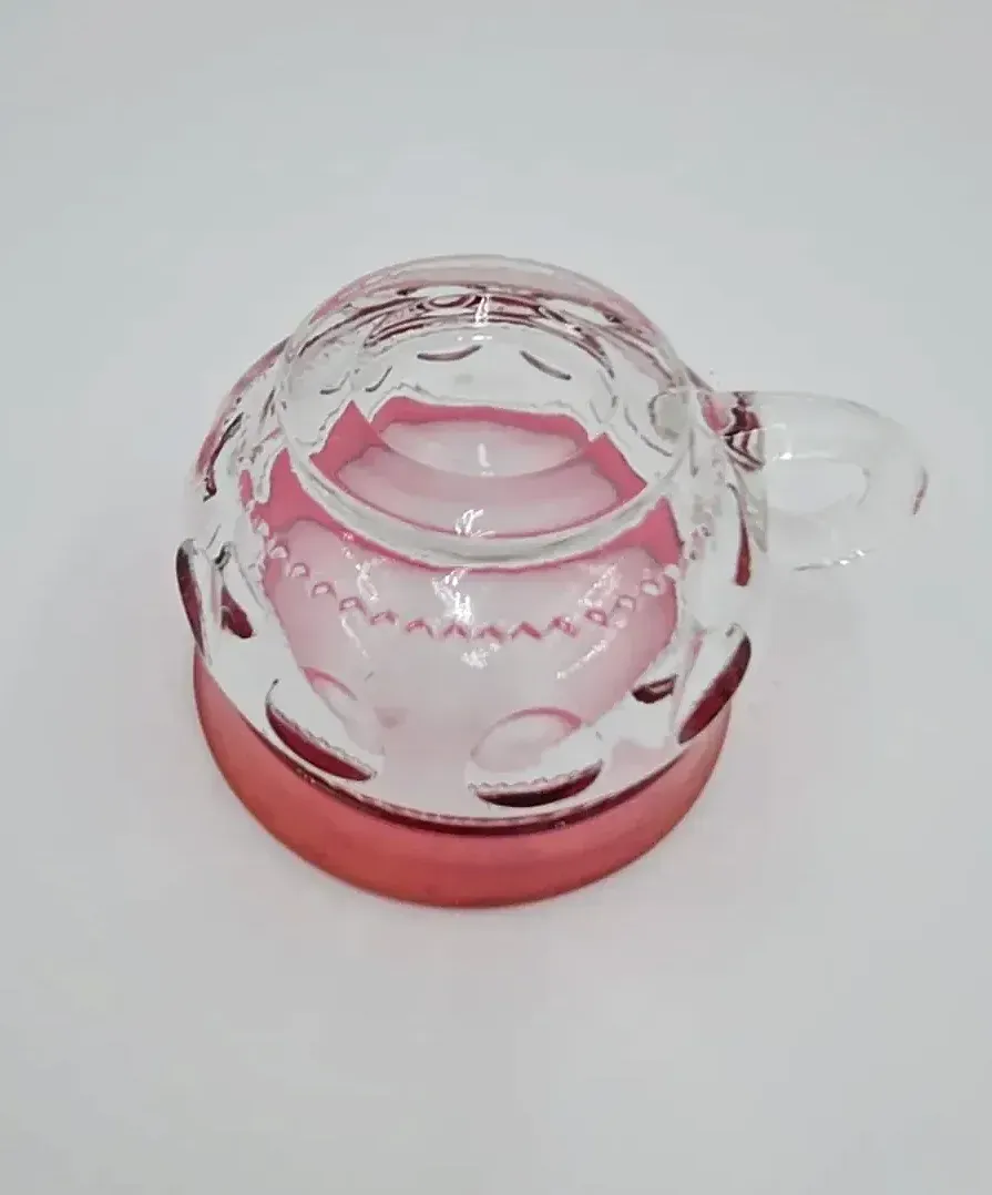 Set of 6 Vintage Cranberry Ruby Flash Glass Cups Mugs Tea Coffee Thumbprint Barware