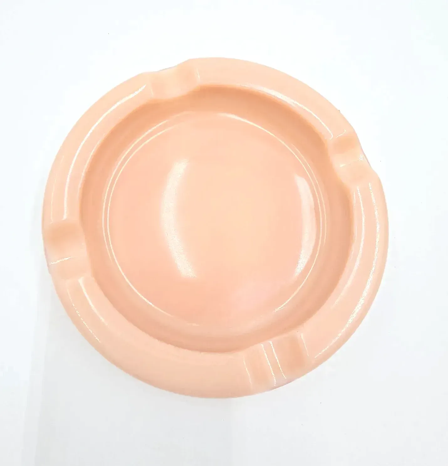 VTG Pink Milk Glass Ashtray Roseite Slot Mid Century Modern Round — detail
