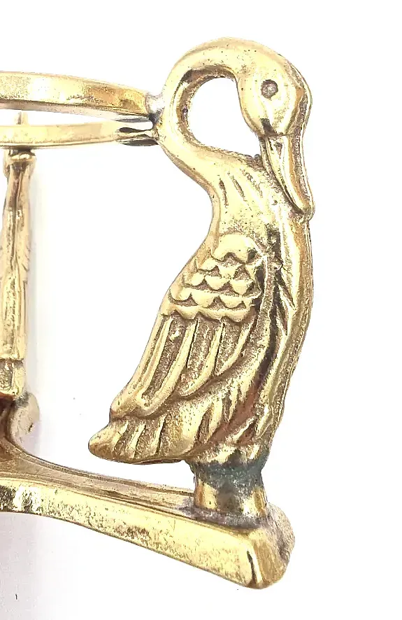 Vintage Brass 3 Swans Figurine Pedestal Paperweight — side view