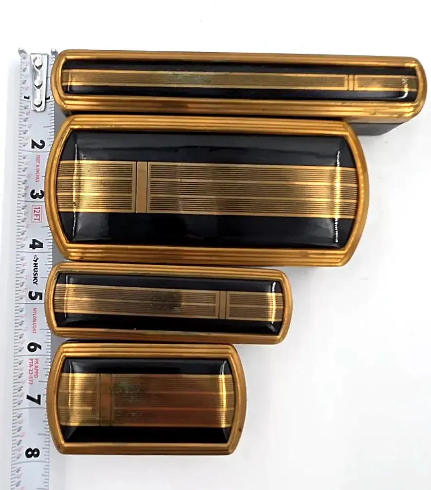 Vtg Men's Leather Travel Grooming Kit Black Cowhide Gold Brass Canisters Mirror — maker's mark