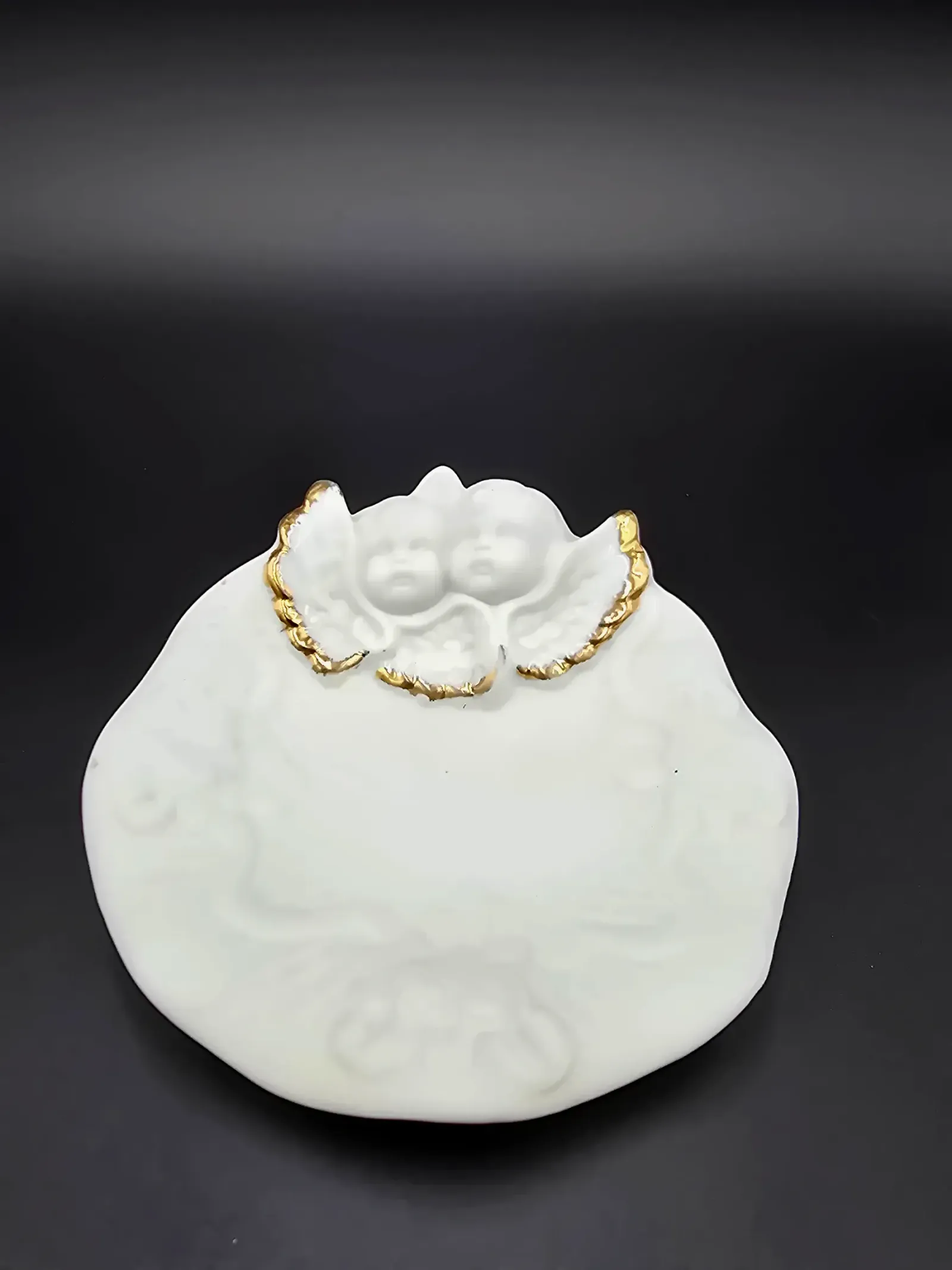 Vintage Cherub Angel Ring Dish Trinket Holder Gold Trim