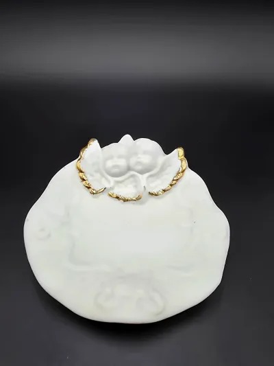 Vintage Cherub Angel Ring Dish Trinket Holder Gold Trim