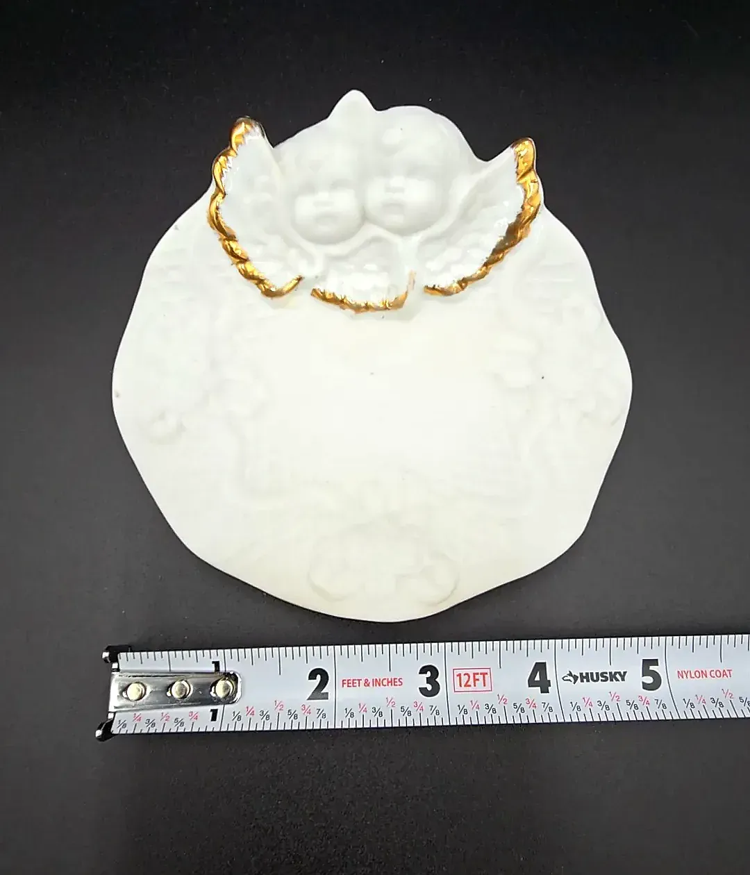 Vintage Cherub Angel Ring Dish Trinket Holder Gold Trim