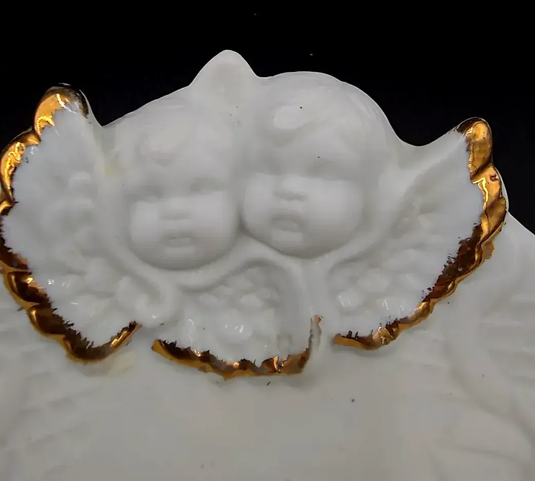 Vintage Cherub Angel Ring Dish Trinket Holder Gold Trim