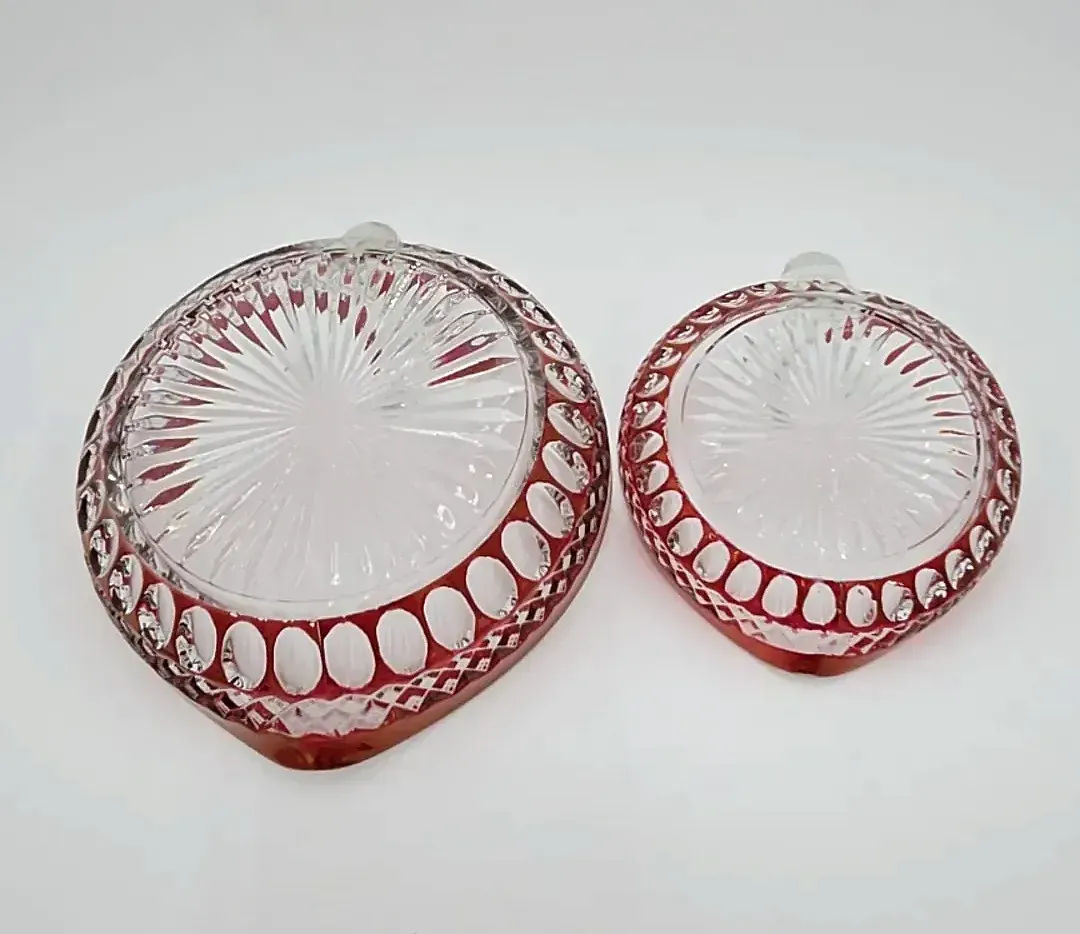 Vintage Ruby Flash Red Cut Glass Nut Candy Dishes Set of 2 Handled Serving Bowls