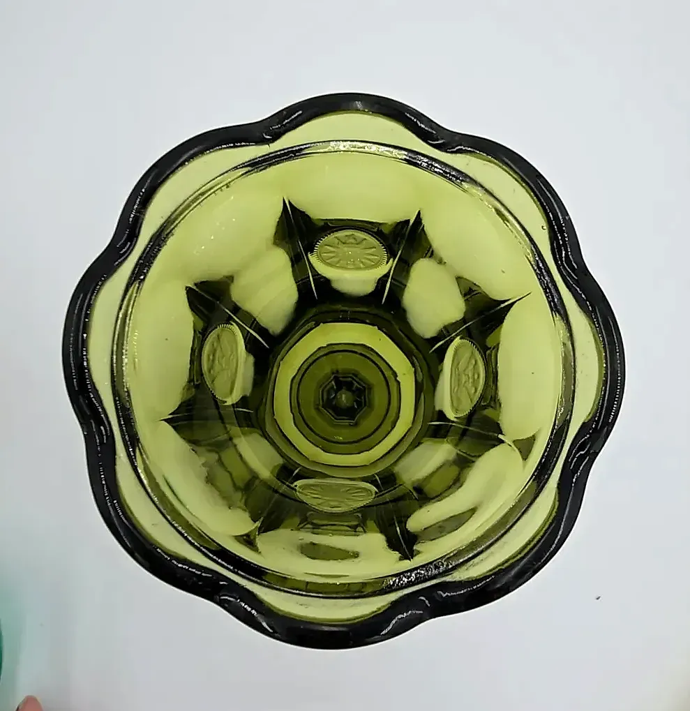 Vintage Fostoria Coin Glass Olive Green Large Covered Candy Jar Wedding Urn — maker's mark