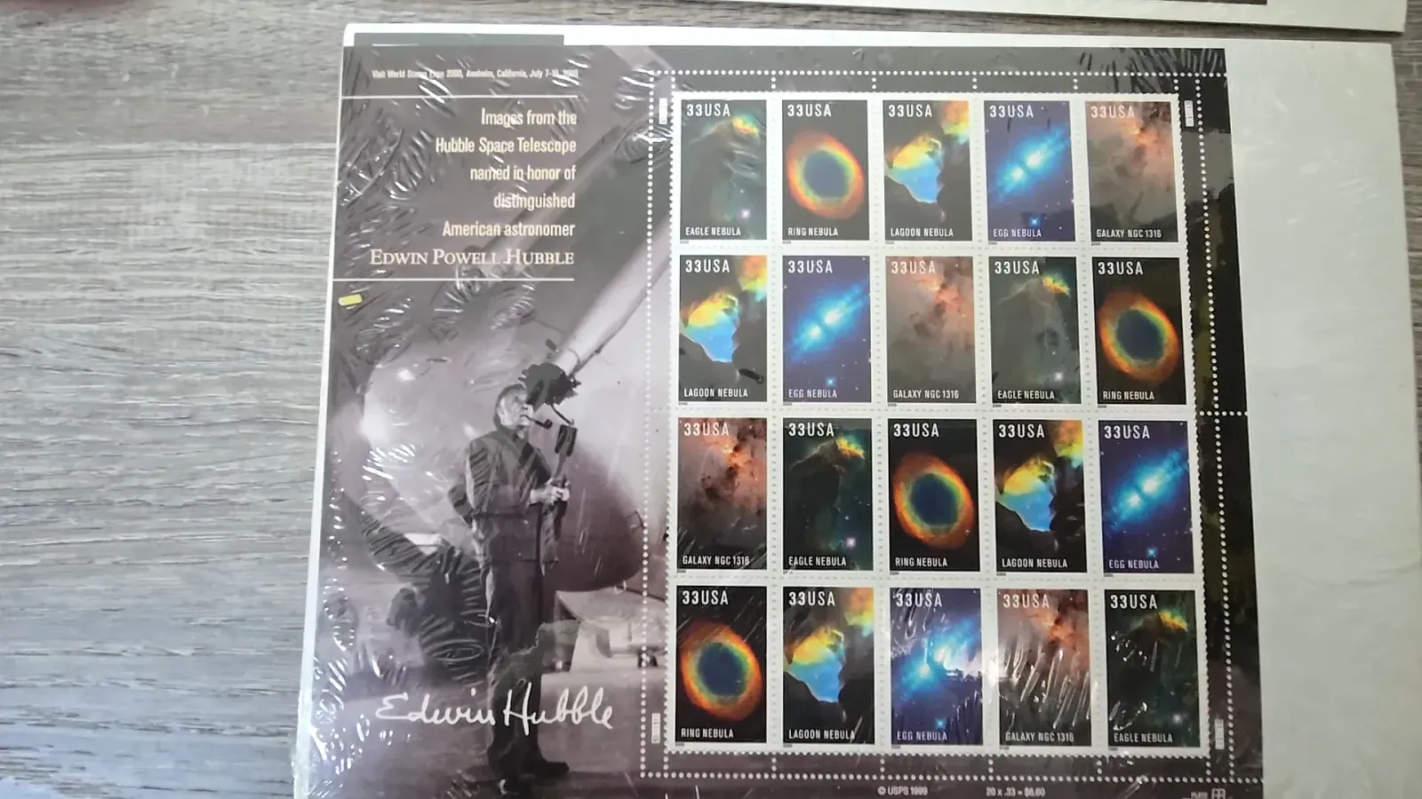 USPS World Stamp Expo 2000 Hubble Space Telescope Souvenir Sheets Lot of 4 — side view