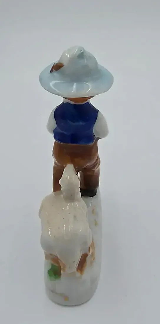 Vintage Occupied Japan Boy with Lamb Ceramic Figurine Hand Painted