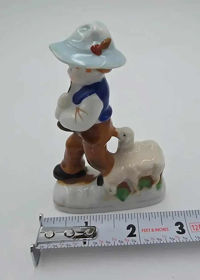 Vintage Occupied Japan Boy with Lamb Ceramic Figurine Hand Painted