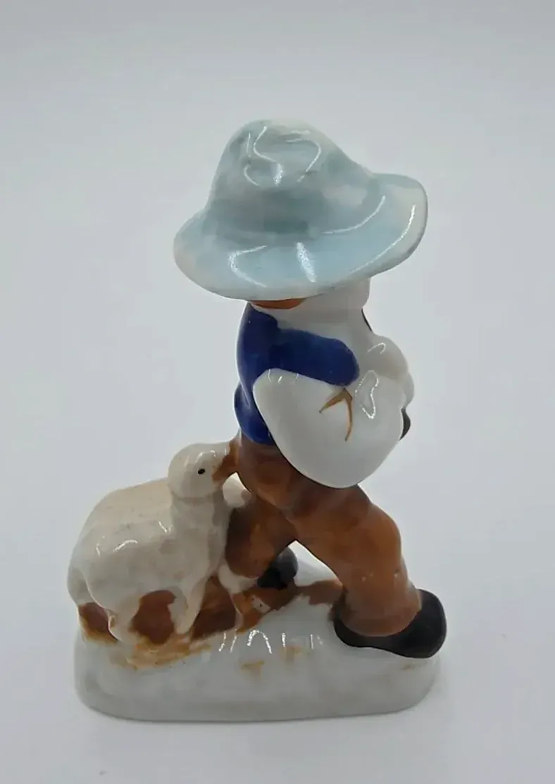 Vintage Occupied Japan Boy with Lamb Ceramic Figurine Hand Painted