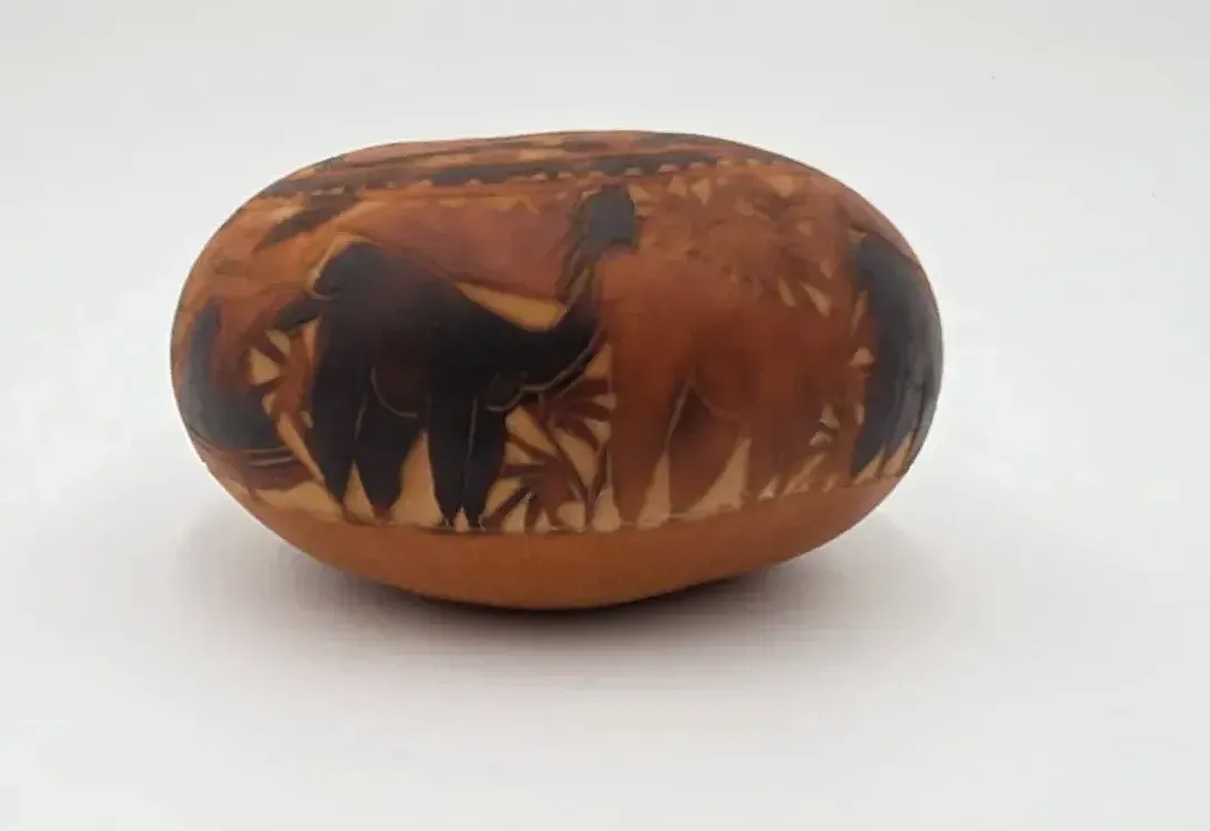 Vintage West African Fulani Style Hand-Carved Calabash Gourd Bowl Pyrography