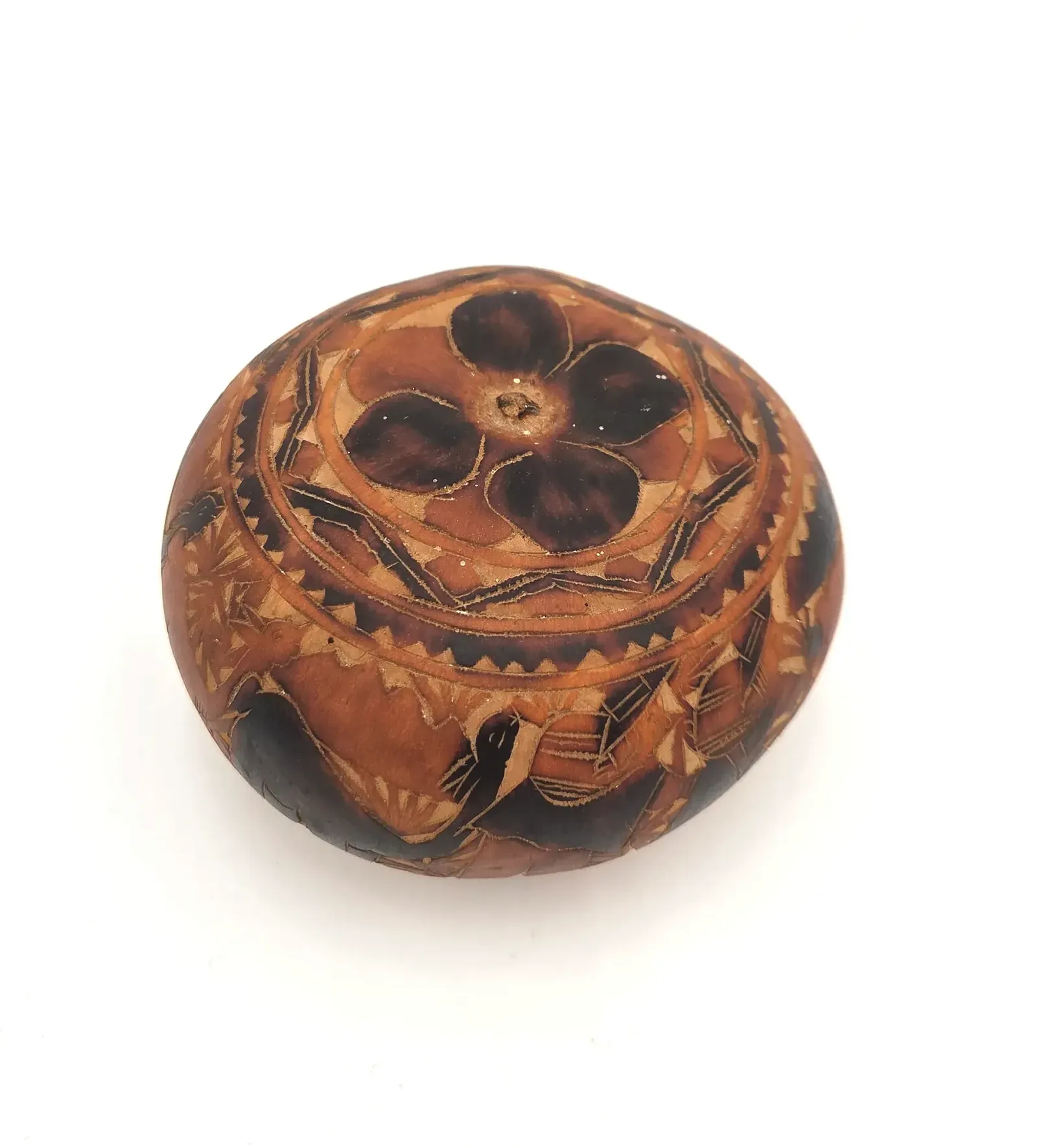 Vintage West African Fulani Style Hand-Carved Calabash Gourd Bowl Pyrography