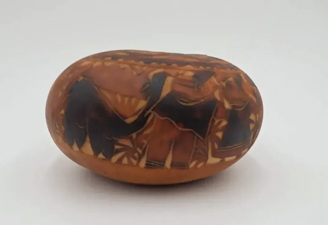 Vintage West African Fulani Style Hand-Carved Calabash Gourd Bowl Pyrography