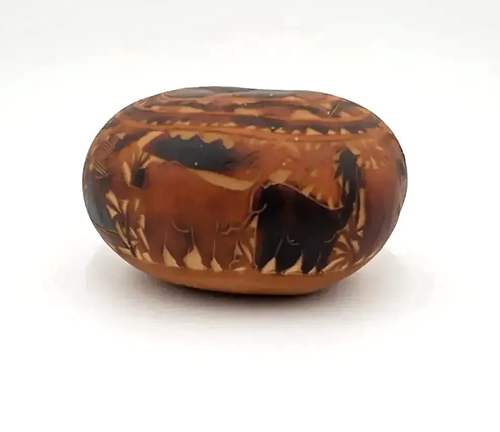 Vintage West African Fulani Style Hand-Carved Calabash Gourd Bowl Pyrography