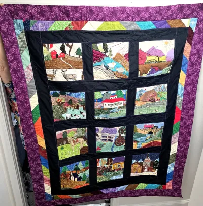 Handmade Pictorial Applique Art Quilt Folk Art Beaded Mixed Media Wall Hanging