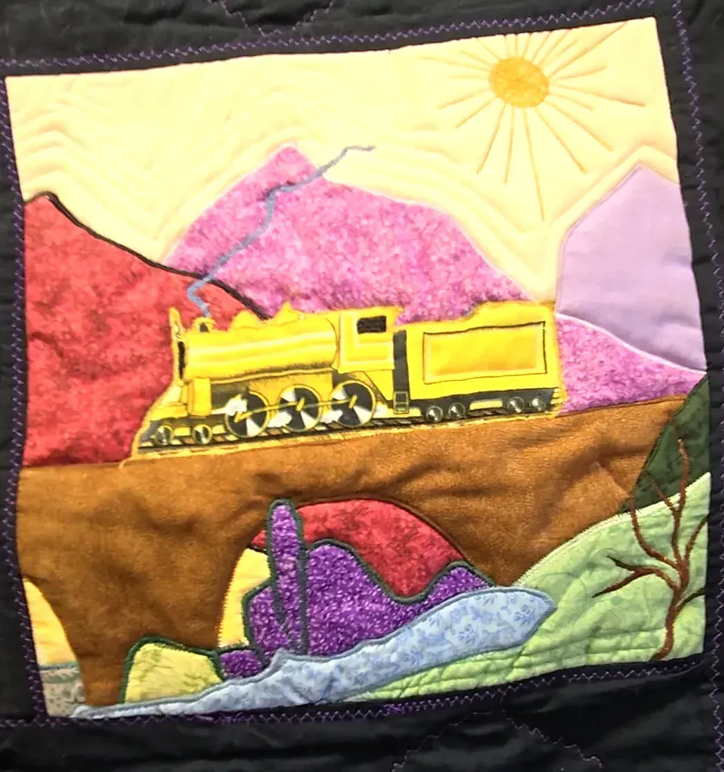 Handmade Pictorial Applique Art Quilt Folk Art Beaded Mixed Media Wall Hanging — underside