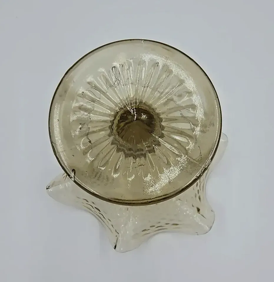 Vintage Indiana Glass Amber Diamond Point Ruffled Pedestal Compote Candy Bowl — maker's mark