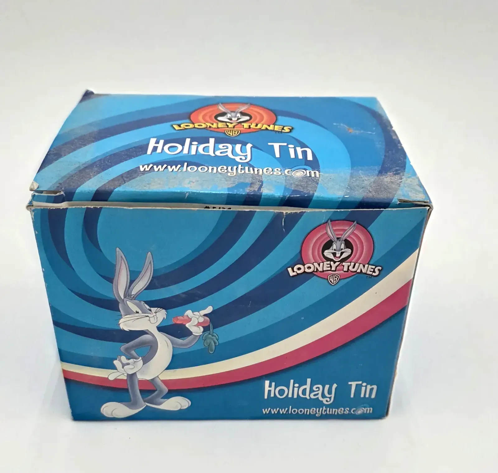 Looney Tunes Holiday Stagecoach Coin Bank Money Box Tin Bugs Bunny Taz w/ Box — side view