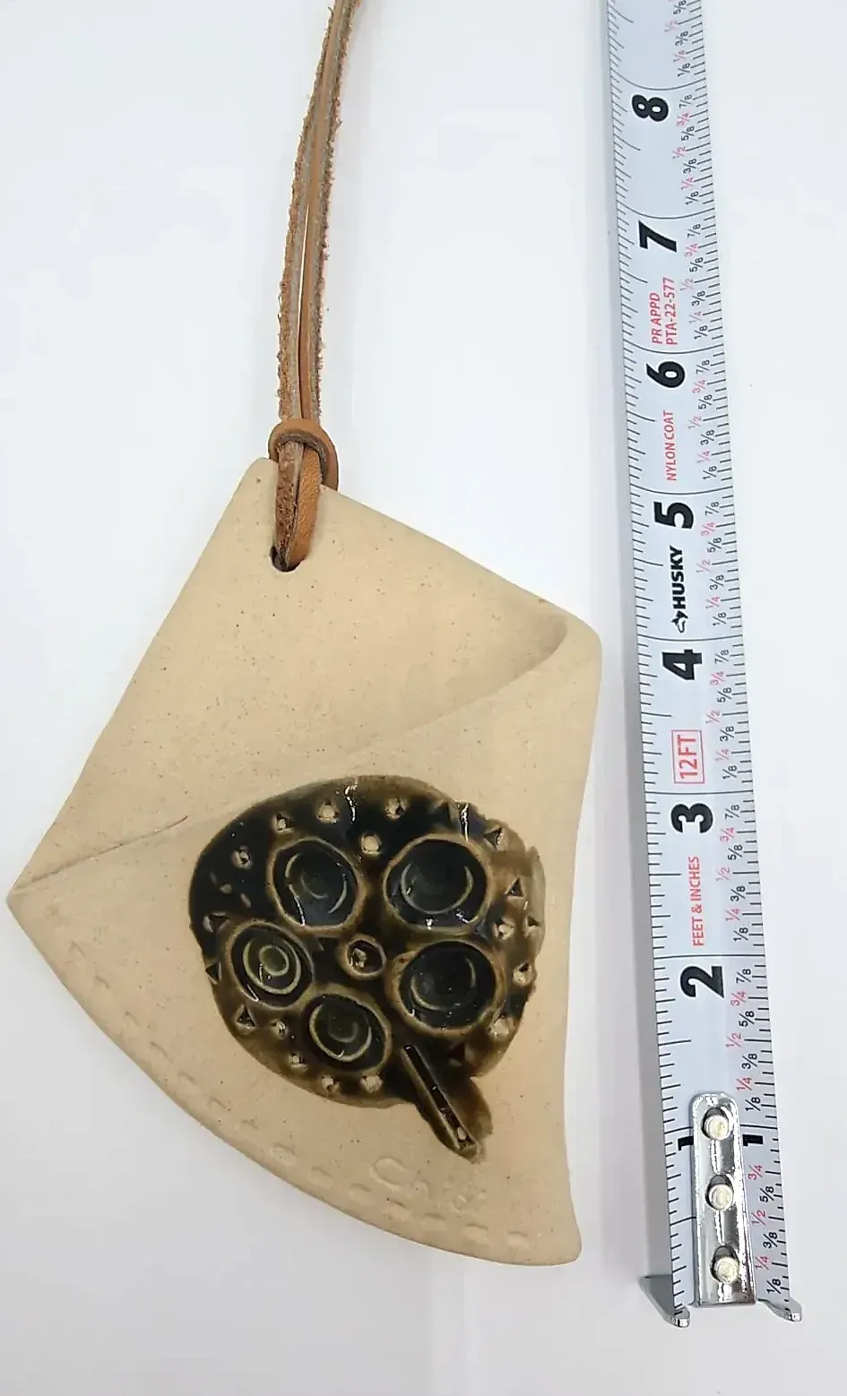 Vintage Chibi Studio Pottery Wall Pocket Pair – Handmade Stoneware Wall Vases with Original Leather Hangers.